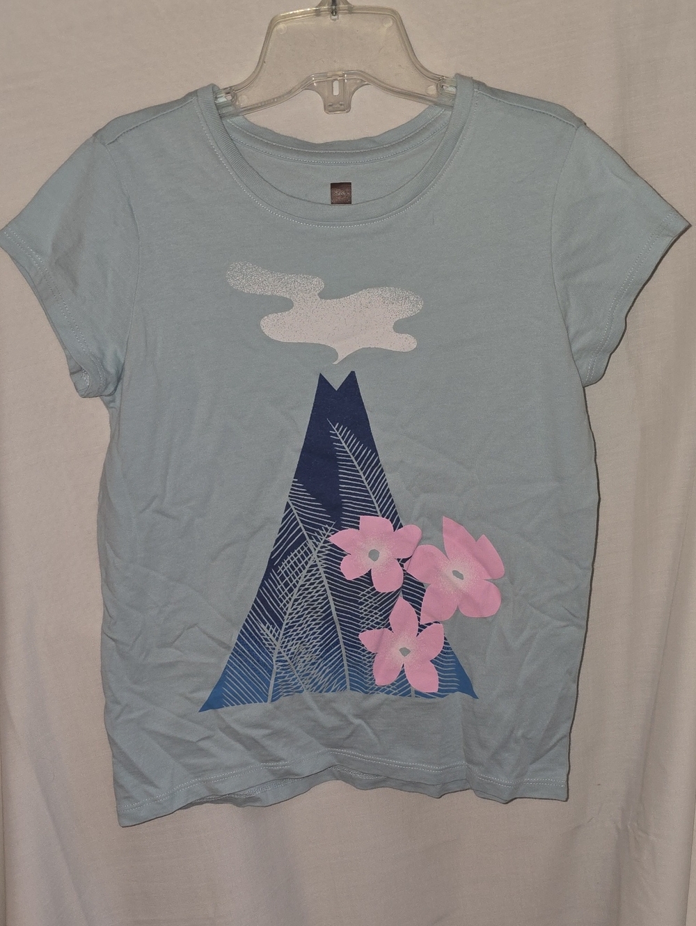 Tea Collection Light Blue Short-Sleeve Tee with Navy Mountain and Pink Flowers